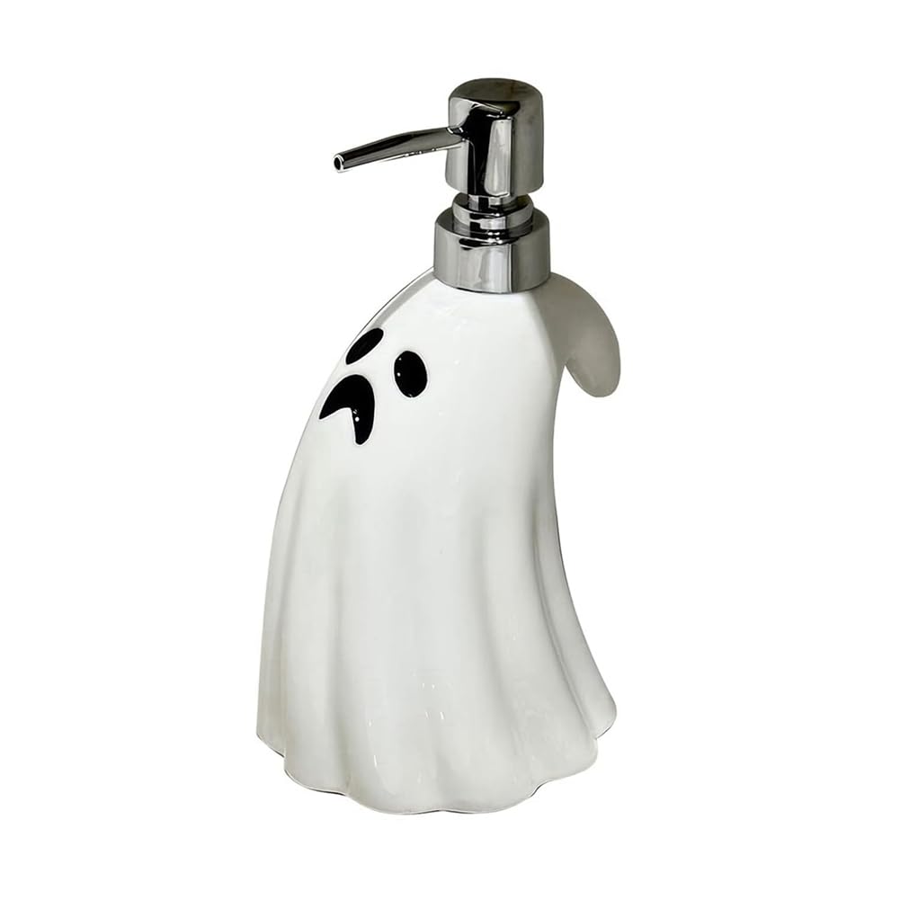 CTRLZS Halloween Ceramic Ghost Soap Dispenser, Refillable Ghost Soap Dispenser for Bathroom, Bedroom, Kitchen