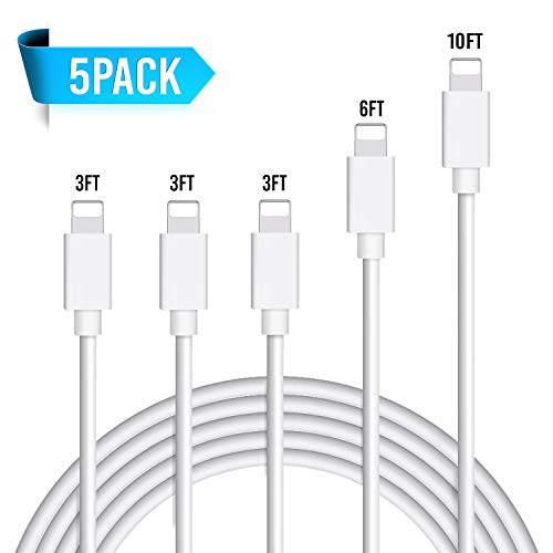 Atill Phone Charger 5Pack 3FT+3FT+3FT+6FT+10FT Extra Long USB Charging and Data Syncing Cable Cord Compatible Phone XS MAX XR X 8 8 Plus 7 7 Plus 6s 6s Plus 6 6 Plus and More,White