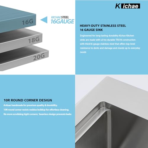 Image of Kichae 33 Drop In Kitchen Sink with Faucet- Stainless Steel Sinks 33 x 22 Workstation Sink Topmount Overmount Single Bowl Handmade Basin All Accessories Included