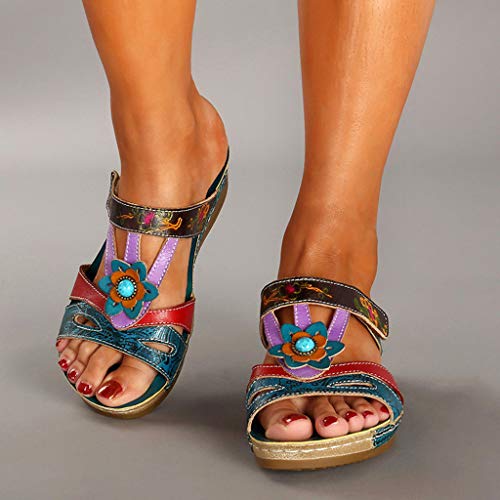 Haoricu Women's Sandals Bohemian Open Toe Casual Beach Shoes Wedges Slippers Summer Beach Travel Slippers #TOP2