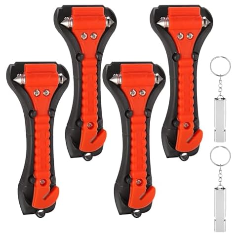 TuTuYa Car Window Breaker, 2-in-1 Car Emergency Hammer & Seat Belt Cutter, Car Essentials Glass Breaker with 2 PCS Survival Whistle (4 Window Breaker+2 Survival Whistle) Cover