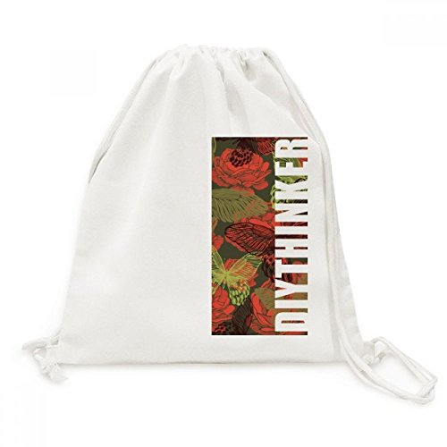 Sac cordon papillon vintage toile roses sac à dos voyage léger randonnée