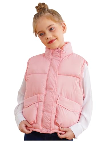 easyforever Kids Girls Puffer Vest Stand Collar Sleeveless Padded Gilets Warm Jacket Coat Outerwear with Pockets2