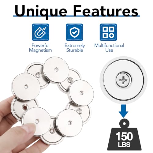Image of LOVIMAG Strong Neodymium Rare Earth Magnets, 150LBS-12 Pack | Heavy Duty Cup Magnet with Countersunk and Screws for Tool Room, Kitchen Doors, Wall Mounting, Office