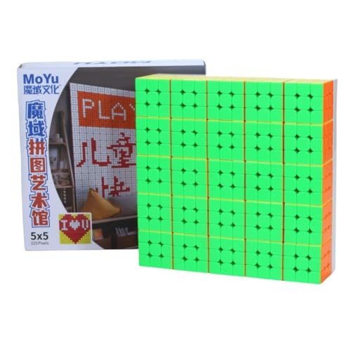 Image of MoYu Cube Mosaic Art Gallery 5x5 Kit | 25 Mini 3x3 Cubes (30mm) & Display Case | Creative Puzzle Art, Beginner-Friendly Set