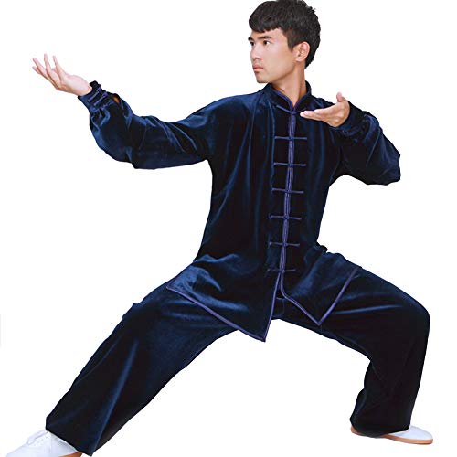 ZHL&M Tai Chi Uniform Clothing Chinese Traditions Martial Arts Wear Double Layer Thicken South Korean Cashmere Kung Fu Tai Chi Uniform for Mens Women's Autumn and Winter Yoga Tai Chi Exercise,Blue,M