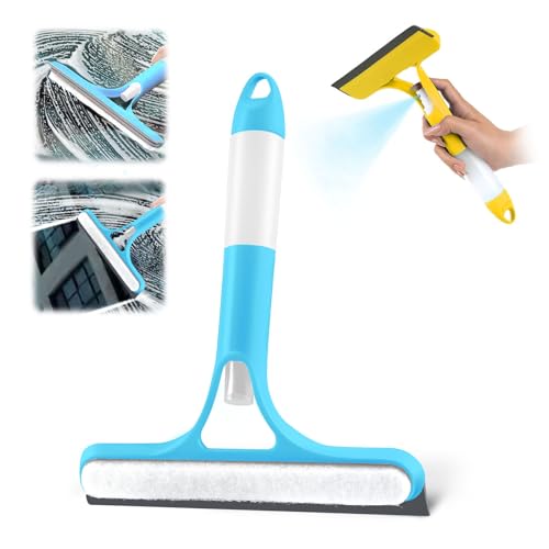 3 in 1 Window Cleaning Scraper, 2025 Upgraded Window Squeegee for Home with Sprayer,Sponge Wipe,Scraper, Bathroom Shower Squeegee for Glass Doors, Mirrors, Tile Shower Walls, Car Windows, Countertop