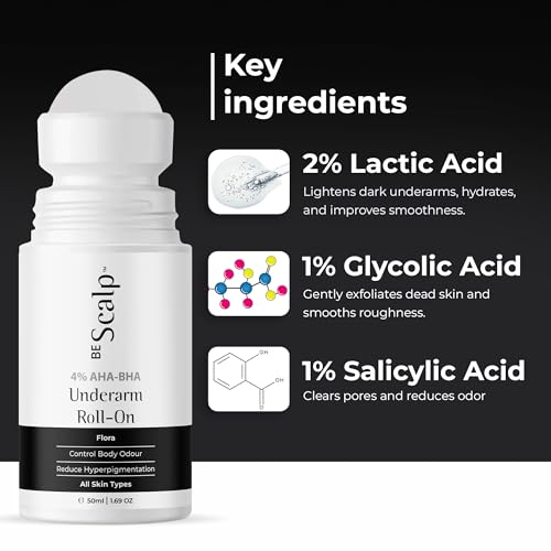 BEScalp Underarm Lightening Roll On with 4% AHA & BHA, Glycolic Acid & Salicylic acid | For Underarms | Lightens & Remove Pigmentation | Deodorant for Underarms | Men & Women | 50Ml - Image 3