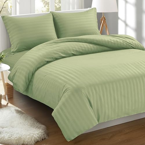 Elegant Comfort Best, Softest, Coziest 3-Piece Duvet Cover Sets! - 1500 Premier Hotel Quality Luxurious Wrinkle Resistant 3-Piece Damask Stripe Duvet Cover Set, Full/Queen, Sage/Green