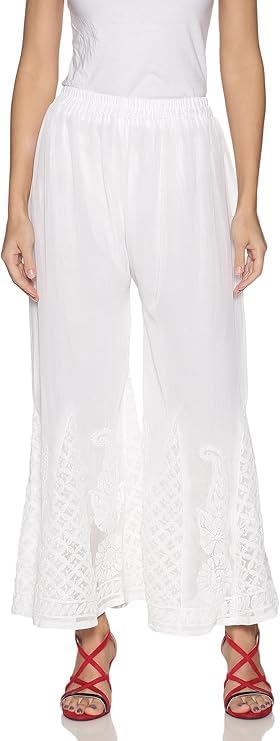 FCH, Fashionable Chikan Handikraft Women Georgette Palazzo Pants Summer Casual Pant Beach Outfits