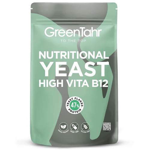 Green Tahr Levadura Nutricional B12 500g, Nutritional Yeast en Copos Rica en Vitamina B y Proteínas 47%, Levadura Nutricional Sin Gluten y Sin Lactosa, Ideal para Queso Vegano, Alto Contenido en Fibra