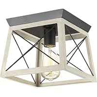 Progress Lighting Briarwood Collection Whitewashed One-Light Farmhouse Flush Mount Ceiling Light, Graphite