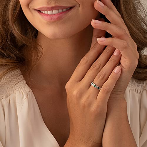 Peora Simulated Emerald 4Mm Milgrain Half-Eternity Anniversary Wedding Ring Band For Women 925 Sterling Silver, 0.50 Carat Total Round Shape, Size 6 #TOP1