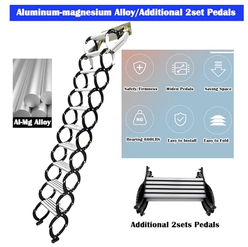 Intbuying Black Folding Ladder Extension Loft Stairs Narrow Wall-Mounted Attic Loft Stairs Attic Stairs 8.2-9.8Ft Vertial Height Pulldown Wall Telescopic Fold Ladder 21.2X5.5In Size,12 Pedals thumb #7