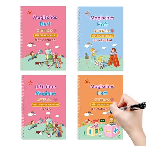 Cuaderno de escritura mágico para niños, cuadernos de escritura reutilizables con ranuras para aprender a escribir, libros de ejercicios de escritura con ranuras para aprender a escribir en guarderías