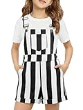 Haloumoning Girls Striped Overalls Kids Fashion Adjustable Straps Colorblock Overall Shorts Rompers with Pockets 5-14Y