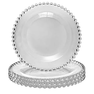 Set of 4 Bella Perle Glass Dessert Plates with Beaded Edge Alfresco Dining Tableware