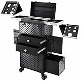 Joligrace Cosmetology Case on Wheels, Rolling Makeup Case for Hairstylist Traveling, Professional Make up Case Hair Salon Trolley Cart Makeup Station Barber Suitcase with Hairdryer Holder,3 Drawers