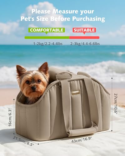 pecute Hundetasche für Kleine Hunde 3kg, Tragetasche Hund Hundetragetasche Leichte, Faltbare Hundetransportbox, Katzen Transporttasche für Unterwegs (Khaki)