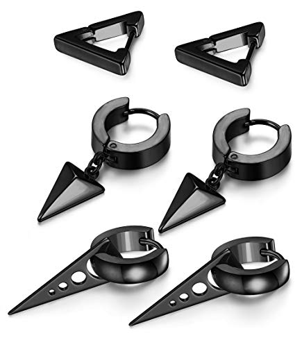 Orazio Black Earrings For Men Women Stainless Steel Kpop Triangle Punk Huggie Hoop Earrings #TOP1