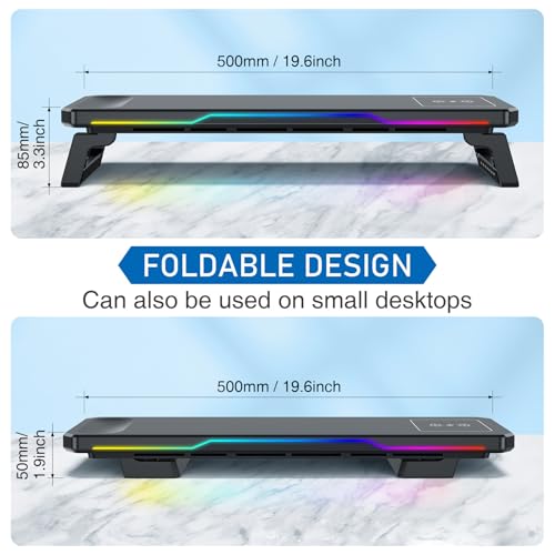 Monitor Stand Riser with USB 3.0 Hub & Type-C Port, 15W Fast Wireless Charging & RGB Lighting, Desk Organizer for Home Office PC iMac 27 Inch (Black) by Generic - Image 5