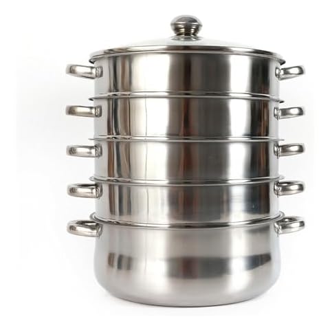 LIAPDG 5-Tier Stainless Steel Steamer, 14.37 x 15.55 inch 30cm stainless steamer for cooking overlapping Multi-Functions Domestic Commercial Large Steamer with Transparent Pot Lid & Handles Cover