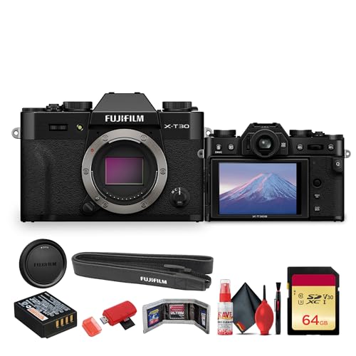 FUJIFILM X-T30 III Mirrorless Camera Body (Black) (16957841) Bundle with + 64GB Memory Card + Memory Card Wallet + Cleaning Kit