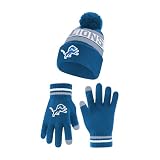 Ultra Game NFL Official Adults Unisex Super Soft Winter Beanie Knit Hat With Extra Warm Touch Screen Gloves, Detroit Lions, Team Color 1, 1SIZE