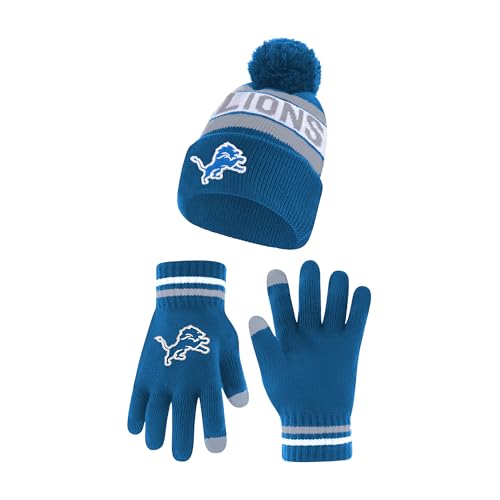 Ultra Game NFL Official Adults Unisex Super Soft Winter Beanie Knit Hat with Extra Warm Touch Screen Gloves, Detroit Lions, Team Color 1, 1SIZE by Ultra Game - Used condition - US$33.24