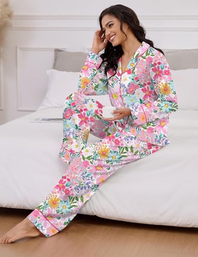 Image of SHESHOW Satin Pajamas for Women Set Long Sleeve Button Down Sleepwear 2 Piece Nightwear Women Pjs Sets Size XS-XXL