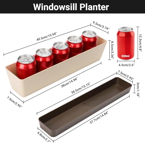 Image of Window Box Herb Planters, Suream 3 Pack 16 x3.8 Inch Indoor Rectangle Succulent Cactus Plant Pots with Saucer, Modern Plastic Flower Container for Windowsill, Garden Balcony, Home Office Outdoor Decor
