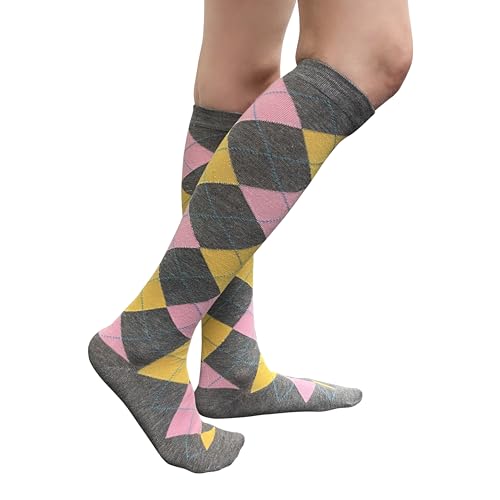 Image of Couver Women's Argyle Knee High Socks - Soft Acrylic Over the Calf Tube Style Socks for Casual Athletic - One Size