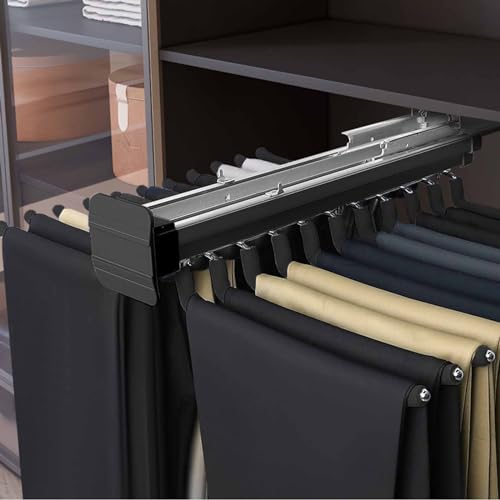 Perchero de doble fila extraíble para pantalones con 22 brazos de acero extensible para colgar pantalones y ahorrar espacio, color negro
