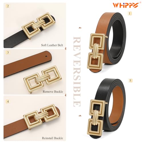 Whippy Reversible Leather Belt For Women Fashion Ladies Faux Leather Belt For Jeans Pants Dress With Gold Buckle 1 Pack Gold Black/Brown M thumb #2