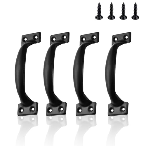 Image of MZIDECNASNEJIA D-Handles, 92mm Gate Handle, Blacks Door Handle Internal, Cupboard Door Handles with 16 Screws for Cabinets Furniture, Drawers, Wooden Gates Outdoor Indoor Use (Black, 4 PCS)