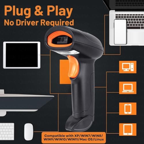 Image of OnlyU 2.4GHz Wireless Barcode Scanner, QR and 1D /2D Code Reader, Wired and Rechargeable, Black (Handheld)