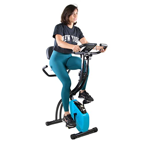 Vélo d'appartement compact et pliable SUPER X BIKE - Réglable, Roue inertie 1.6Kg, 8 niveaux de résistance, Ecran d'entraînement Cover