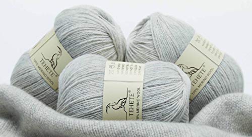 Tehete 100% Merino Wool Yarn For Knitting 3-Ply Luxury Warm Soft Lightweight Blue Crochet Yarn (Light Grey) #TOP1