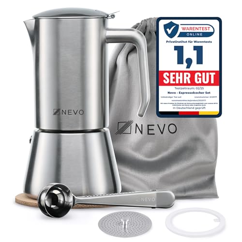 NEVO Espressokocher Induktion Edelstahl | 6 Tassen (300ml),...