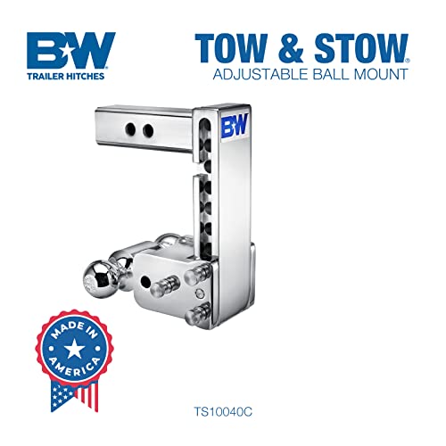 B&W Trailer Hitches Chrome Tow & Stow Adjustable Trailer Hitch Ball Mount - Fits 2" Receiver, Dual Ball (2" X 2-5/16"), 7" Drop, 10,000 Gtw - Ts10040C #TOP2