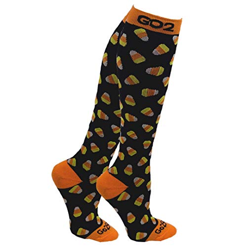 Go2Socks Holiday Compression Socks | Women Men Nurses Runners | 15-20 Mmhg Medical Stockings(Candycornblk,S) #TOP7
