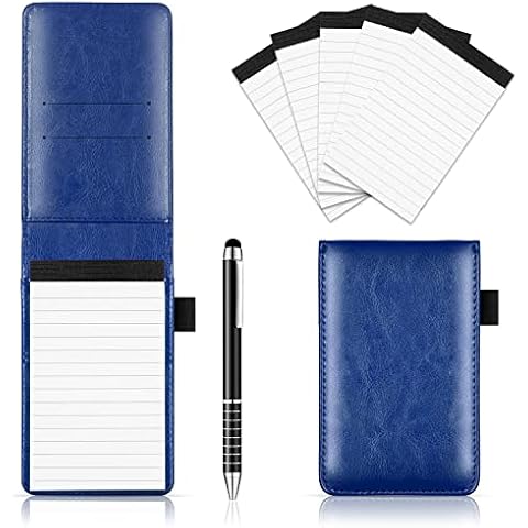 Xhwykzz 7 Pcs Small Pocket Notepad Holder Set with Pen, Mini Portable Leather Pocket Notebook for offices, schools, restaurants (Blue) Cover