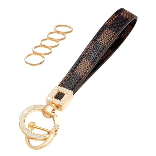 Image of OHKYOOT Leather Wristlet Keychain,Wrist Keychain Car Key Chain with 5 Key Ring and Anti-Lost D Ring