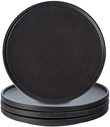 Lareina Dinner Plates, Scratch-resistant, 10.25 Inch Flat Ceramic Plate Set of 4, Porcelain Plates with Lipped Edge for Salad Steak in Kitchen Restaurant, Natural Primitive Texture (Cast Iron Black)