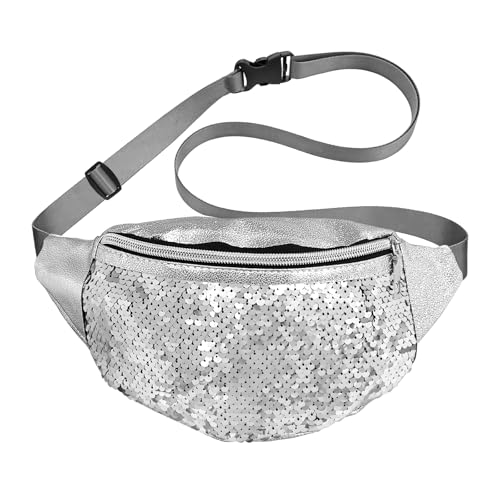 APMGONT Damen Bauchtasche Pailletten Gürteltasche Damen Herren Gürteltasche mit Glitzer Hüfttasche Glänzende Umhängetasche Pailletten Hüfttasche für Outdoor Reise Party Festival (Silber)