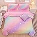 Rainbow Bedding Set Full Size – 6-Piece Reversible Girls Comforter with Deep-Pocket Sheet, Gradient Galaxy Design, Whole-Piece Filling, Machine Washable Bed-in-a-Bag for Kids Room Makeover & Gifts