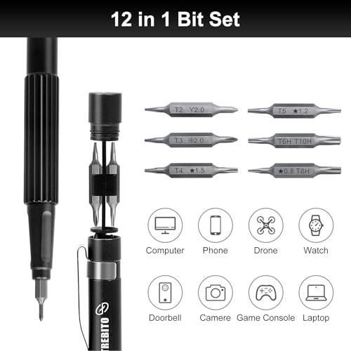 STREBITO Precision Screwdriver 13-in-1 Multi-Bit Small Screwdriver Set, Mangetic Pen Shape Pocket Screwdriver with Torx T5 T6 T8 T10, Pentalobe P5, Triwing Y00, for Phone, Computer, Laptop, Watch, EDC