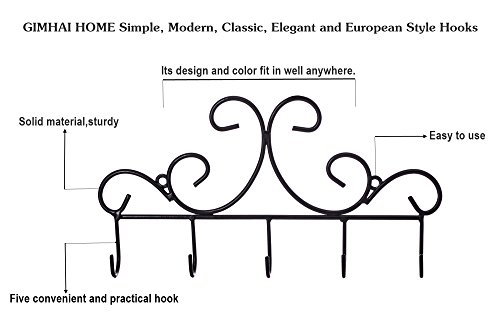 Wall Mounted Metal Hooks/Hangers - Door Hangers/Hooks - Decorative Organizer Rack With 6 Hooks For Keys Clothes Coats Hats Belts Towels Scarves Pots Cups Bags Kitchen Bathroom Garden (Black) (Lsyy001) #TOP1