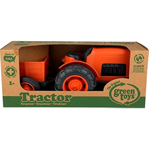 Green Toys Tractor, Orange - Pretend Play, Motor Skills, Kids Toy Vehicle. No BPA, phthalates, PVC. Dishwasher Safe, Recycled Plastic