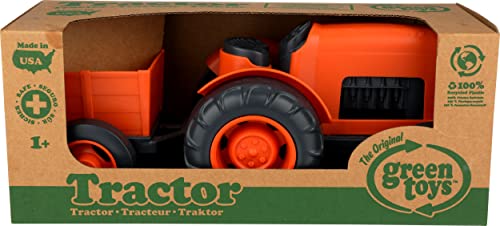 Green Toys Tractor, Orange - Pretend Play, Motor Skills, Kids Toy Vehicle. No BPA, phthalates, PVC. Dishwasher Safe, Recycled Plastic